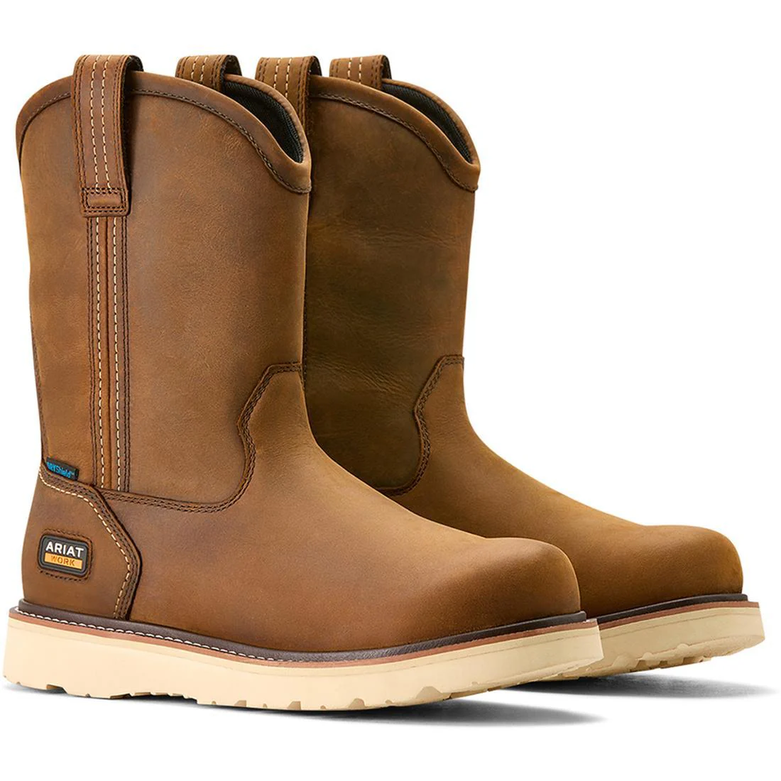 Rebar Soft-Toe Waterproof Pull-On Wedge Boot Distressed Brown