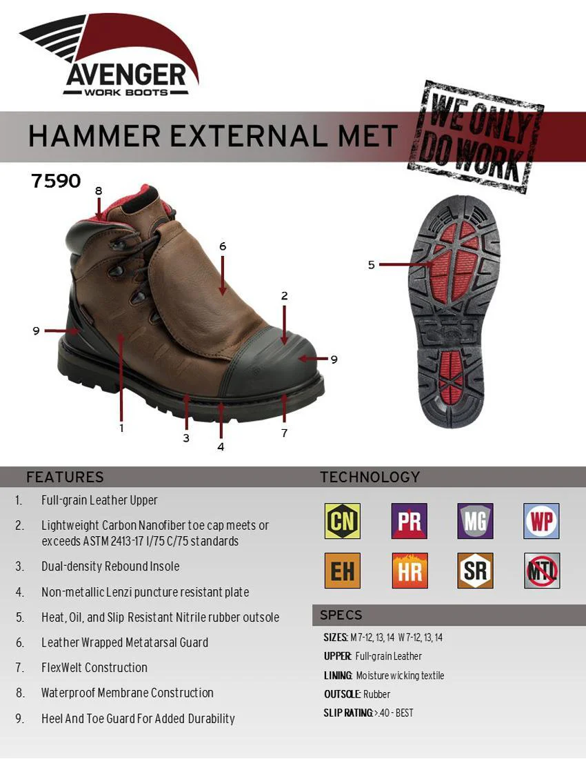 Hammer Waterproof Met Guard Carbon Toe 6" Work Boot – Chocolate Brown - Image 7
