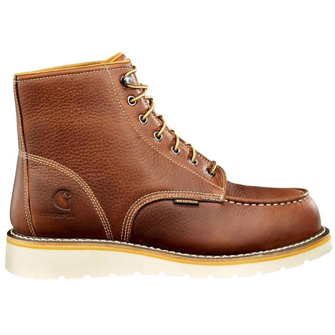 6" Waterproof Moc Toe Wedge Soft Toe Boot Red Brown