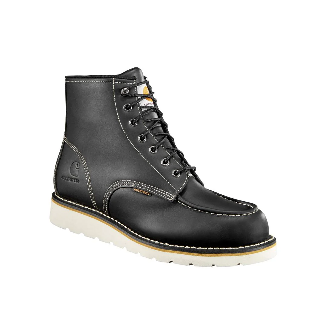 6" Waterproof Moc Toe Wedge Soft Toe Boot Black - Image 2