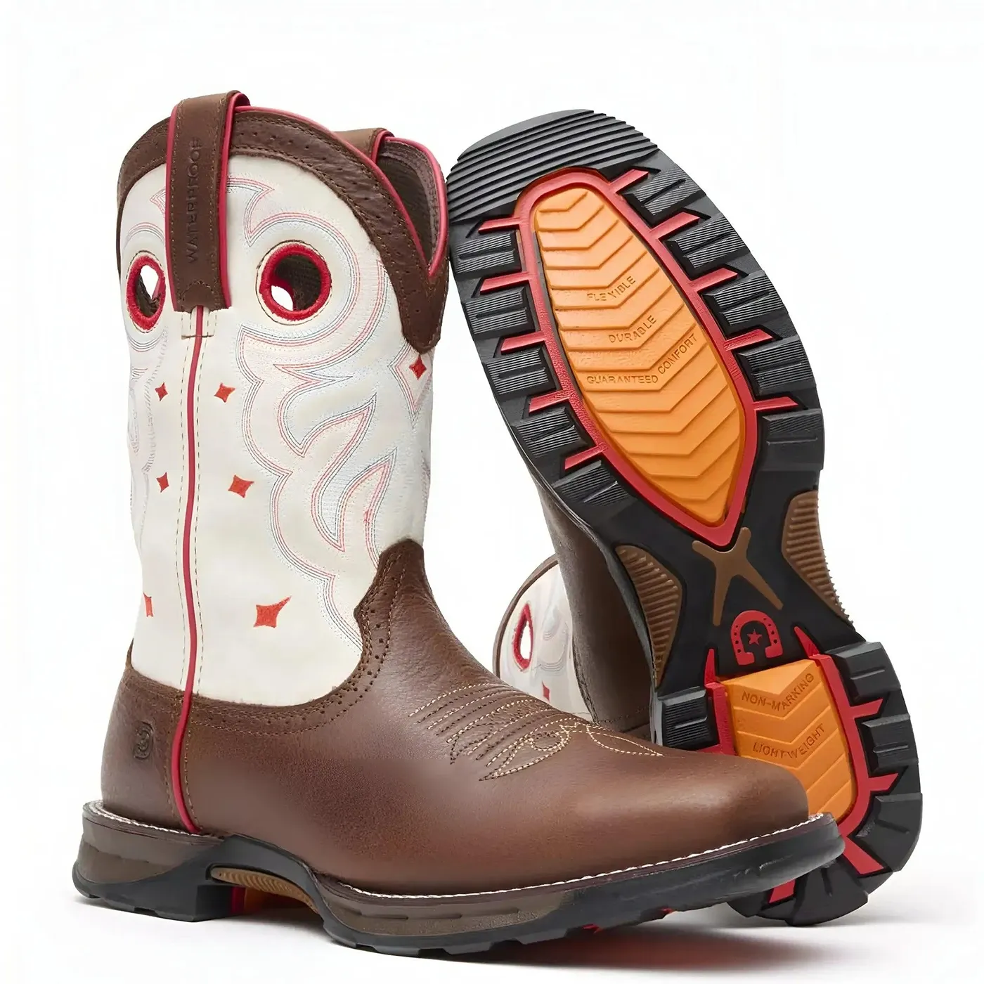 Women’s Durango Maverick Steel Toe Waterproof Western Work Boot sable Brown White - Image 3
