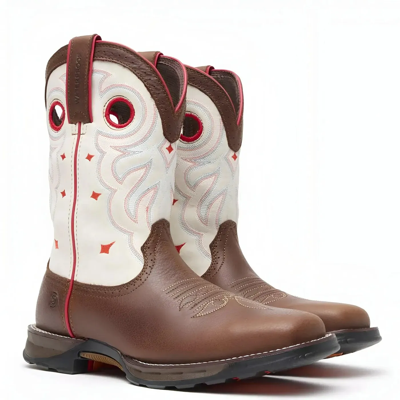 Women’s Durango Maverick Steel Toe Waterproof Western Work Boot sable Brown White - Image 4