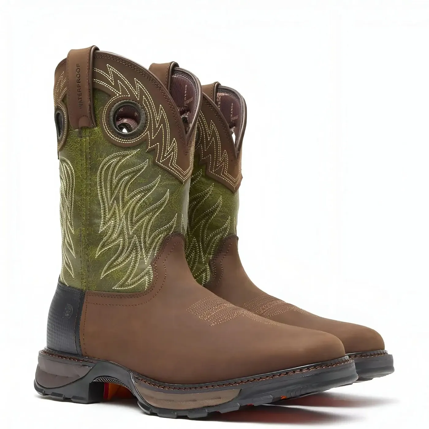 Maverick XP Waterproof Western Work Boot Brown And Green - Image 3