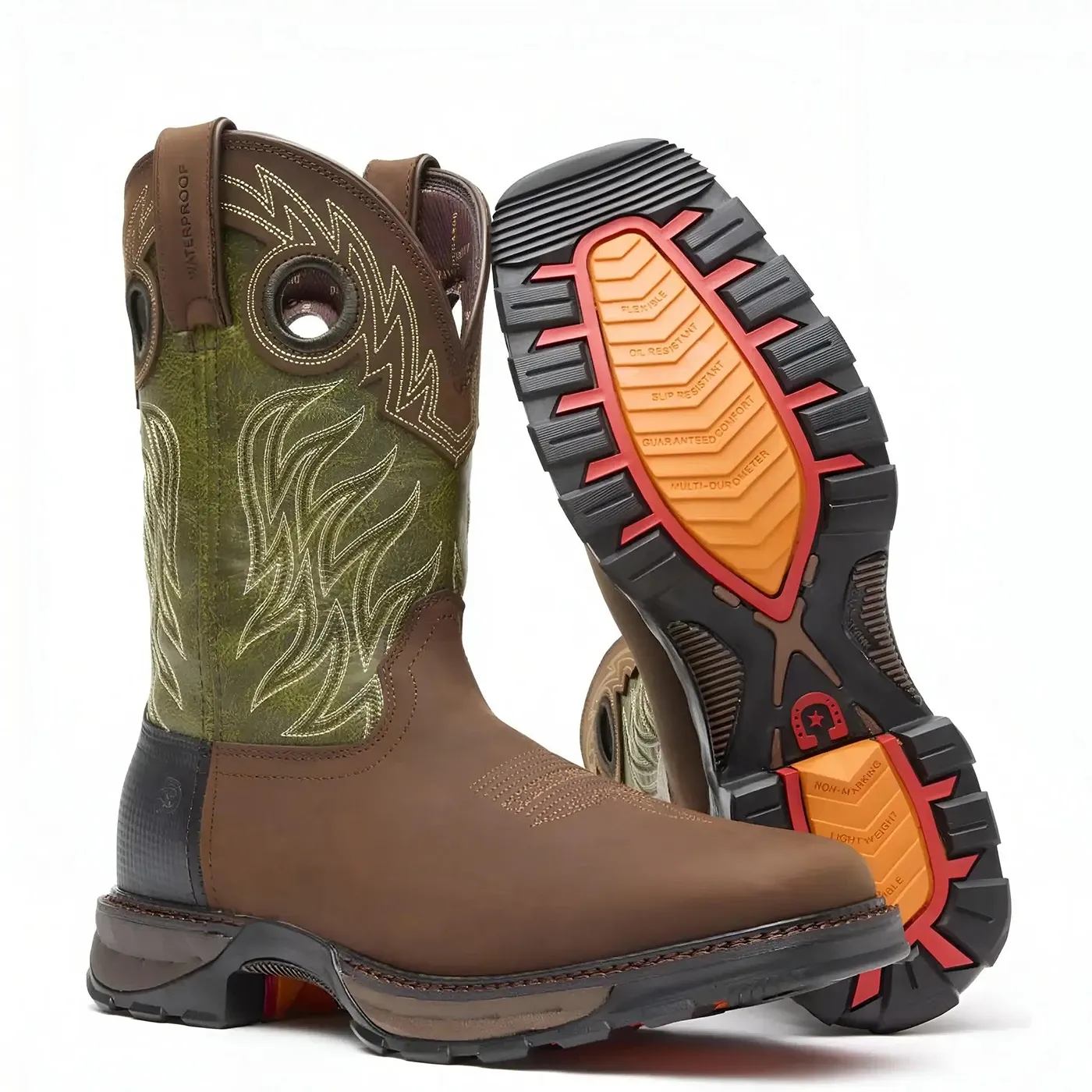 Maverick XP Waterproof Western Work Boot Brown And Green - Image 4