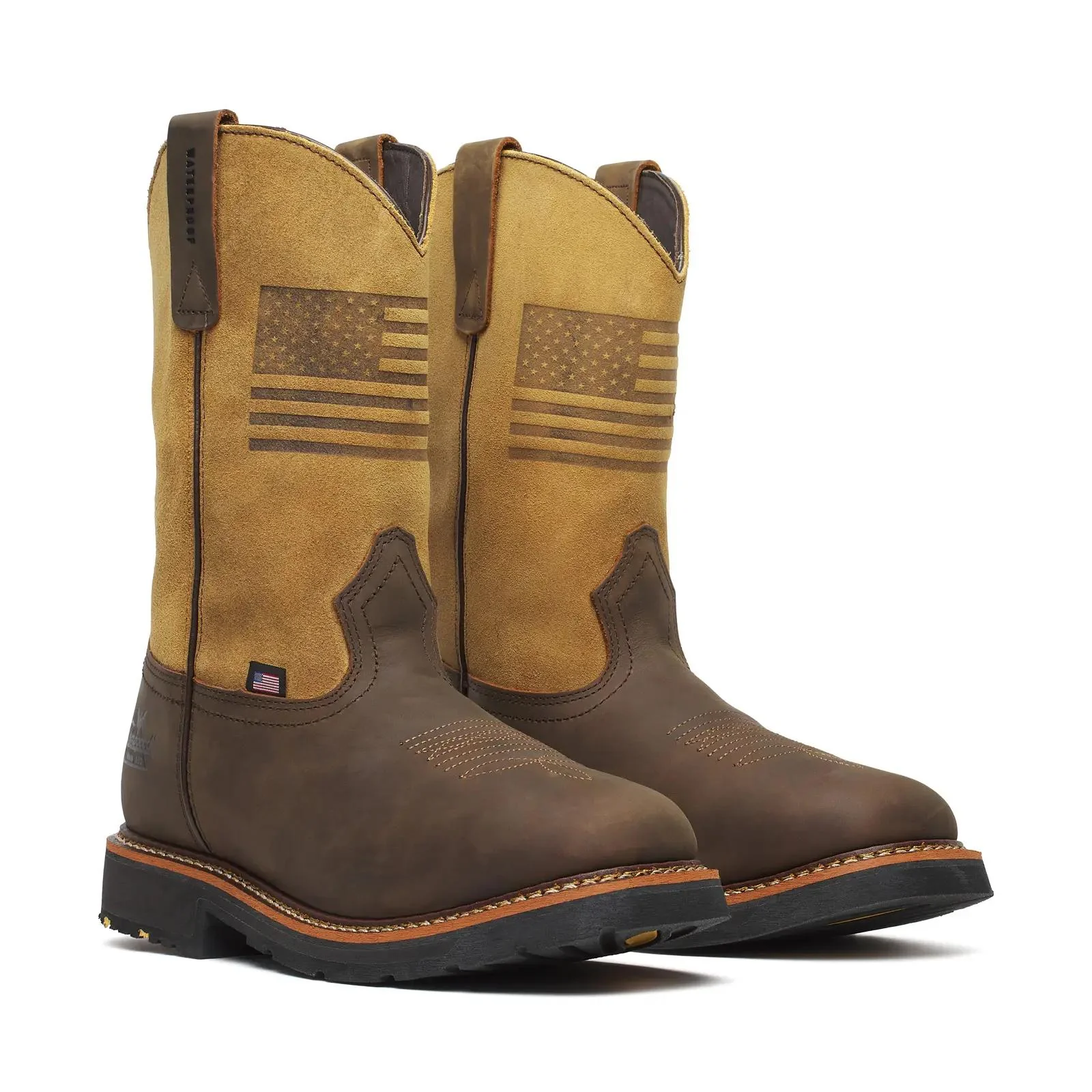 Western 11" Waterproof Wellington Square-Toe Boot Crazy Horse/Tan - Image 2